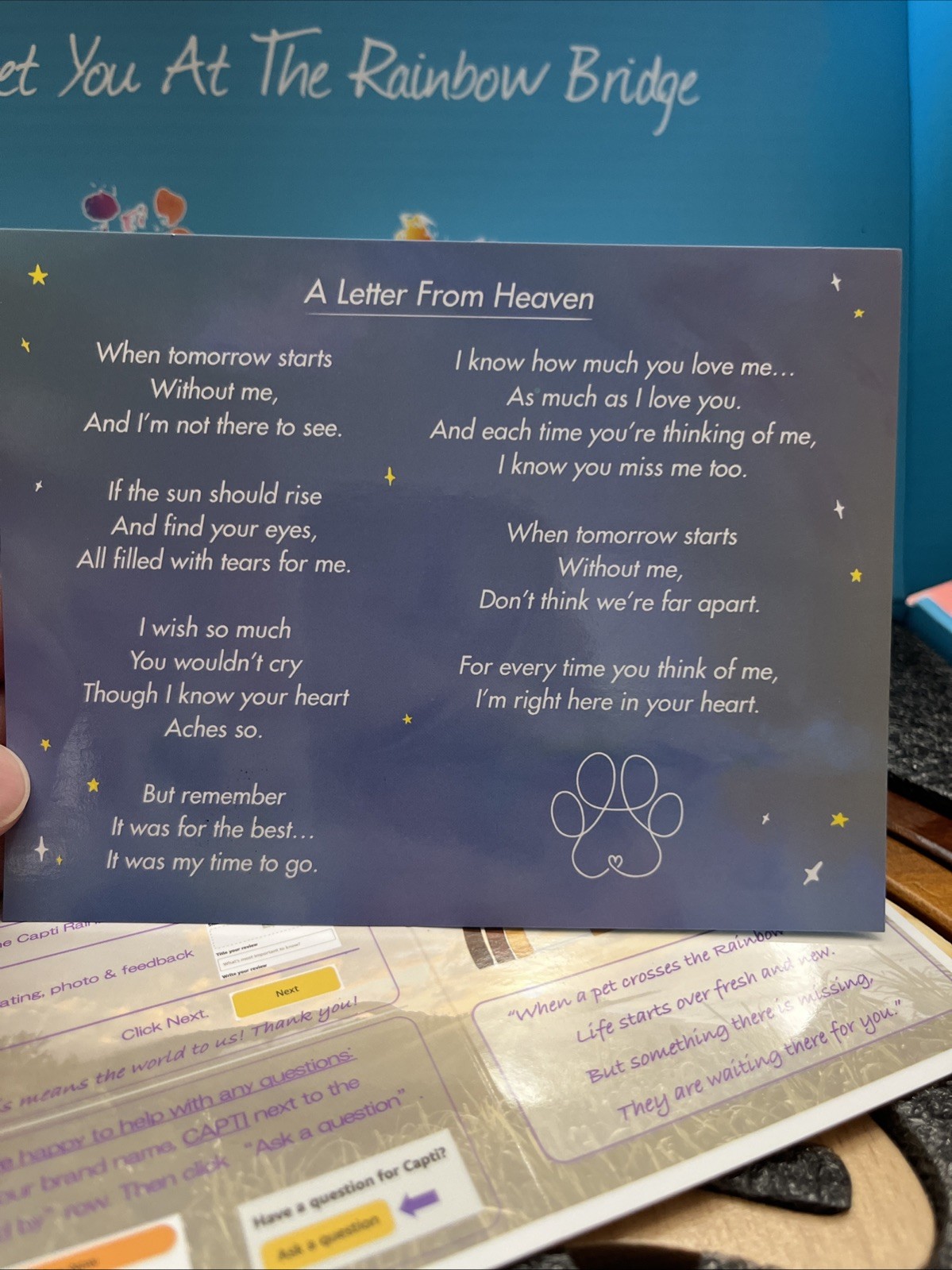 Capti Pets Rainbow Bridge Memorial for Fur Moms and Dads Dog New Open Box Unused