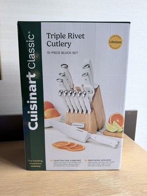Cuisinart White Knife Block Set 15 Piece Forged Triple Rivet Cutlery C77WTR-15P