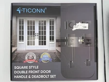 Ticonn Black Heavy Duty Square Style Double Front Door Handle & Deadbolt Set
