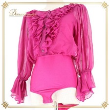 Chacott Pink Magenta Tulle Frill Ballroom Dance Leotard M Lesson Wear