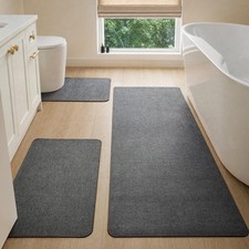 3-Piece Dark Grey Bathroom Rugs Set - 17"x27", 24"x60", 20"x24" Non-Slip Mat
