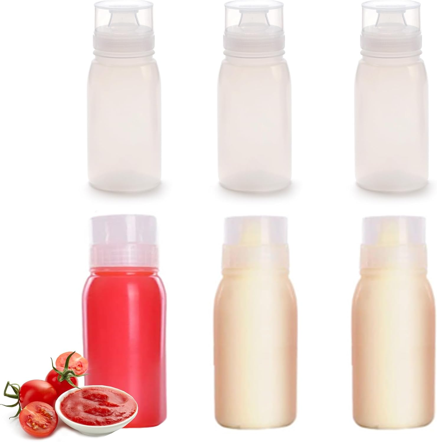 6 Pcs Plastic Squeeze Sauce Bottles with Caps, Reusable Squeeze Condiment Bottle