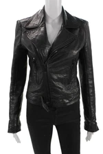 Balenciaga Paris Womens Leather Zipper Closure Motorcycle Jacket Black Size EUR