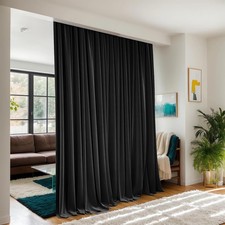 Room Divider Curtains for Ceiling Track System or Rod With Hooks - Blackout P...