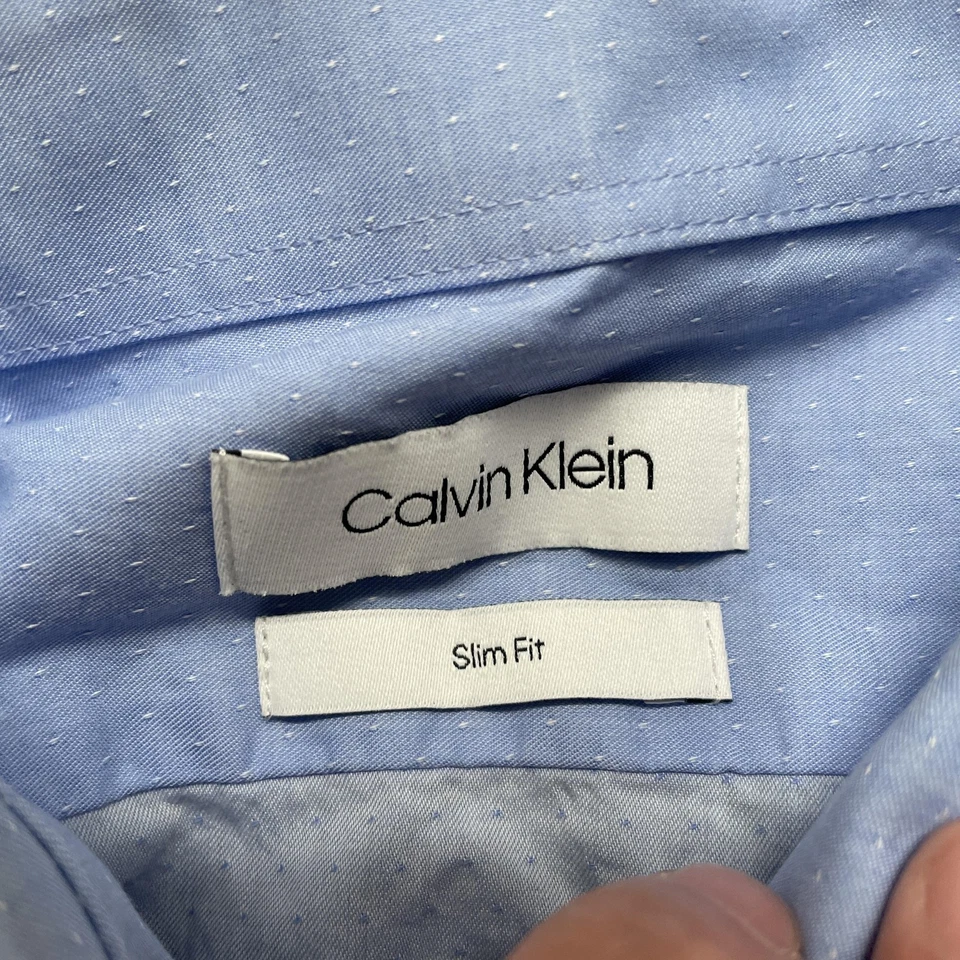 Calvin Klein Shirt Mens Large Blue Slim Fit Button Down Dress Shirt 16.5 34/35 - Image 3 of 4