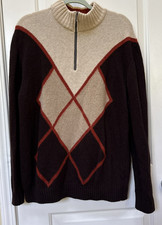Paolo Valenzi Sweater 3XL Brown Wool Blend 1/4 Zip Grandpacore ArgyIe Italy Prep