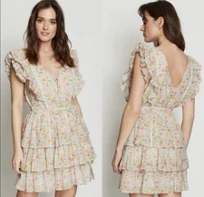 Love The Label Ines Dress Ivory Floral Tiered Ruffle Mini S