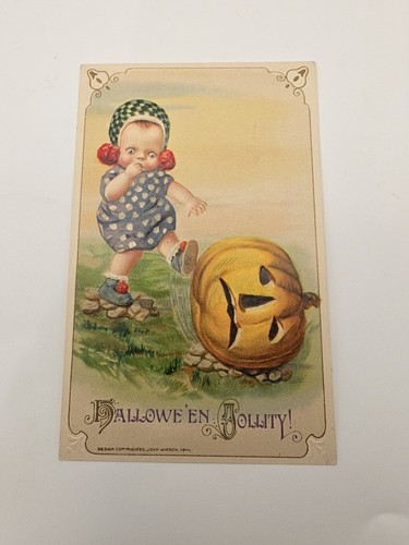 Winsch 1914 Halloween Jollity Baby Kicking Jack-O-Lantern Vintage Postcard C89