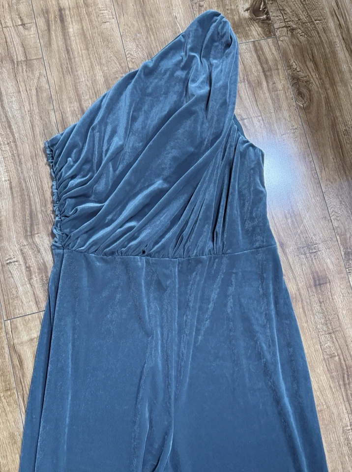 Mono Express Terciopelo Un Hombro Pierna Ancha Mujer Talla M Acanalado Verde Bosque Foto 4 de 4