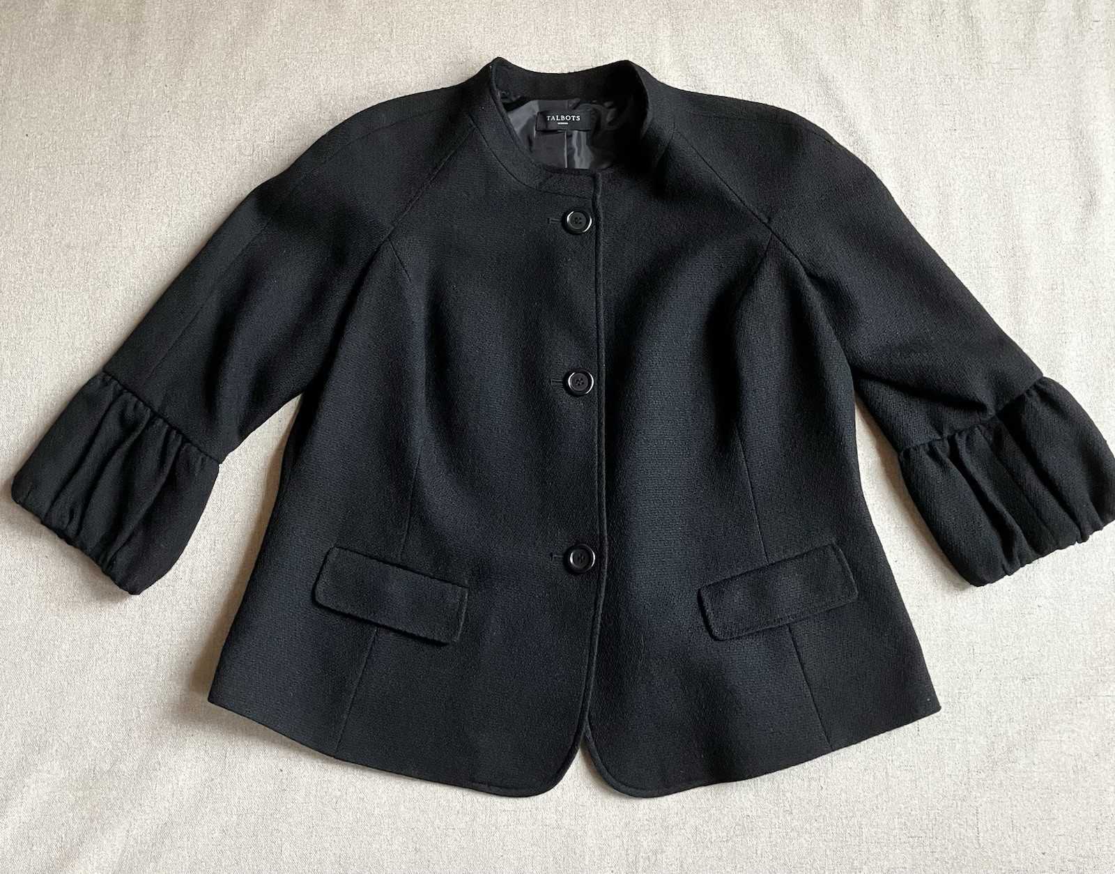 Talbots Wool Blend Button Front Black Blazer 14 X… - image 1