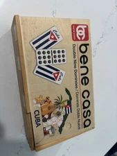 Bene Casa Double Nine Dominoes Game Set Cuba Cuban Flag Sealed Wooden Box