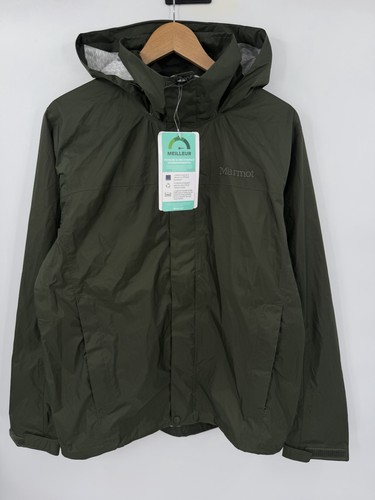 NEW Marmot Precip Eco Rain Jacket Mens Medium Green Waterproof Full Zip Hooded