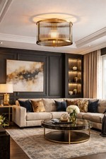 Flush Ceiling Light Antique Brass Ridgeton Ribbed Glass Low Ceiling E27 RRP £150