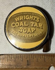 ANTIQUE WRIGHTS COAL TAR SOAP NURSERY HEALTH BEAUTY CELLULOID TAPE MEASURE WORKS