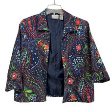 Alfred Dunner Jacket Womens 14P Multicolor Paisley Floral Open Front Lined