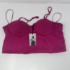 Sincerely Jules Cropped Corset Bra Top Sz Medium Raspberry Pink Stretch Back