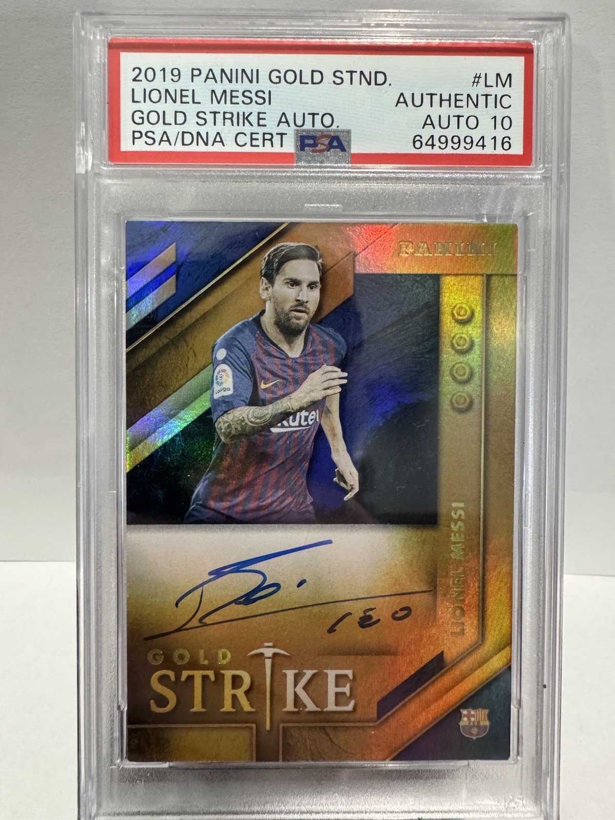 2019 Panini Gold Standard Lionel Messi Gold Strike Auto PSA Authentic Auto 10