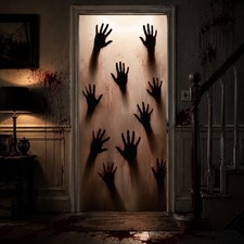 Halloween Door Cover Bloody Handprint Door Decorations Scary Hands Halloween
