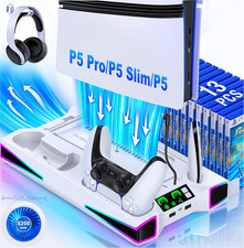 PS5 Stand, Ps5/Slim/Pro Cooling Station with 2.36In Cooling Fan, Controller Char