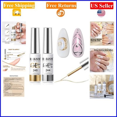 2pc Metallic Gel Liner Set Silver Bronze Gold Mirror Chrome Nail Art