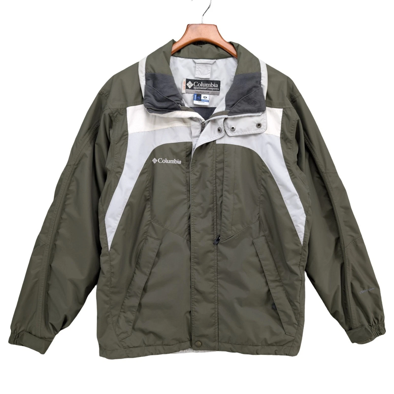 Columbia XCO Storm Dry Jacket Mens Green White Full Zip Collared Nylon Size M