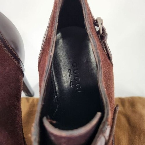 Gucci Women's 7.5 Oxford Leather Pony Hair Ankle Booties Brown Heels Platforms - Picture 11 of 16