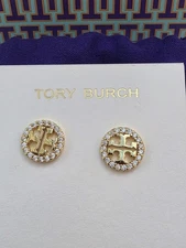 NEW Tory Burch Gold Logo Stud Earrings Must-Have Chic Everyday Jewelry