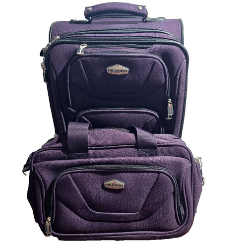 Ricardo Beverly hills Purple luggage carry on  2 peice set  w/ laundry bags
