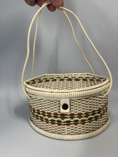 1970s Wicker Nantucket Sewing Basket Purse Snap Closure Cane On Cane Vintage