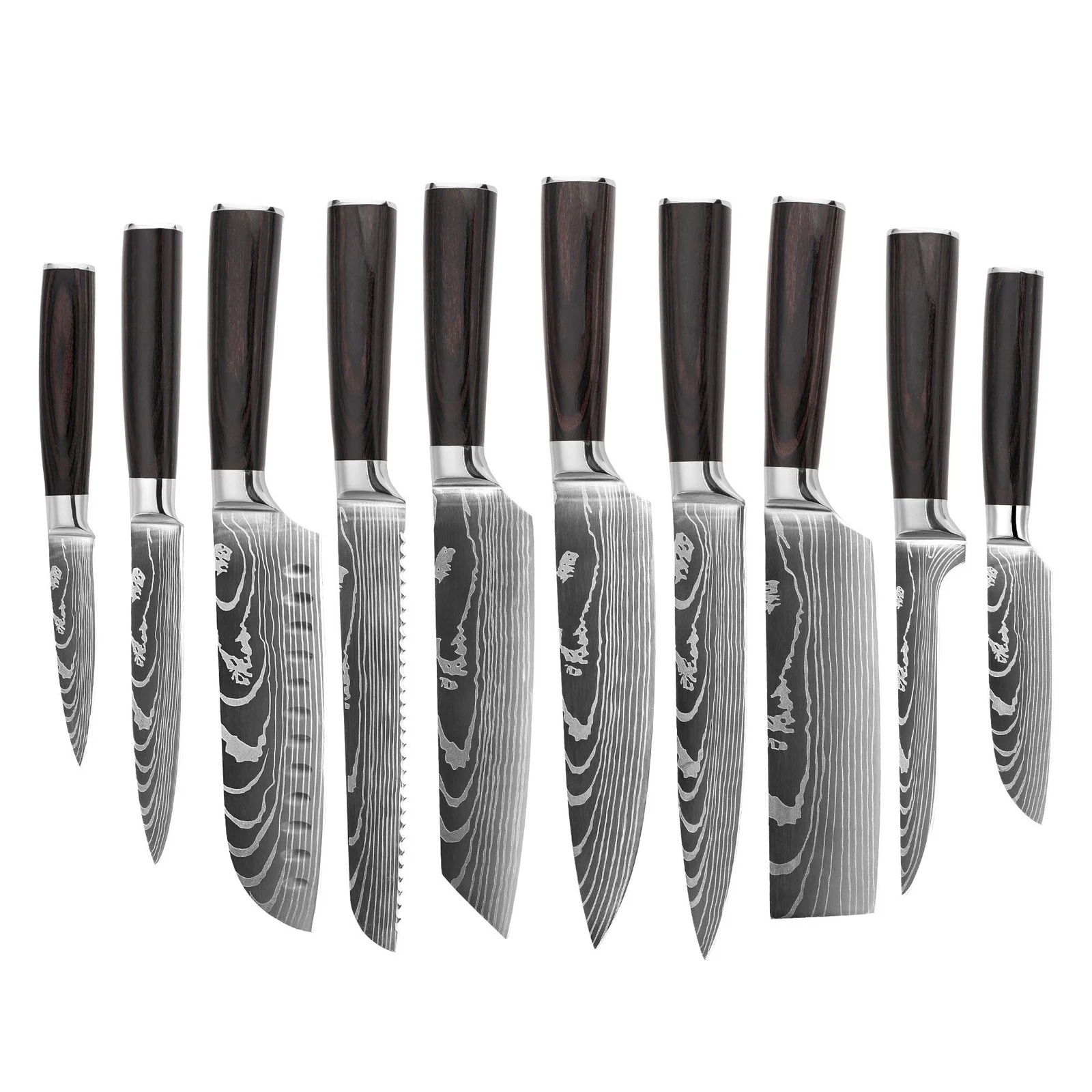 10PCS Professional Kitchen Set Ultra Sharp Chef Set with Stainless Steel Wood...