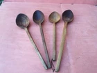 OLD ANTIQUE PRIMITIVE WOODEN HANDMADE LONG RARE CARVED SPOON PADLE- 4 pcs