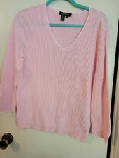 Lauren Ralph Lauren Sweater V Neck Pullover Pink Sz Medium Comfy Stretch