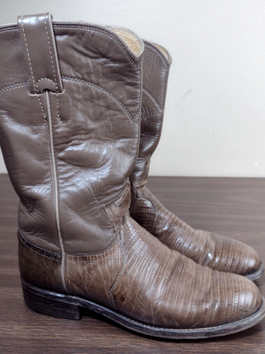 Justin Outlet Boots Size 5 Lizard Skin Brown Model 3712 57069 - IMPERFECT