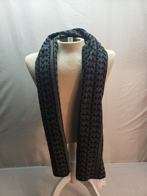 Michael Kors Black Silver Metallic MK Logo Muffler Scarf for