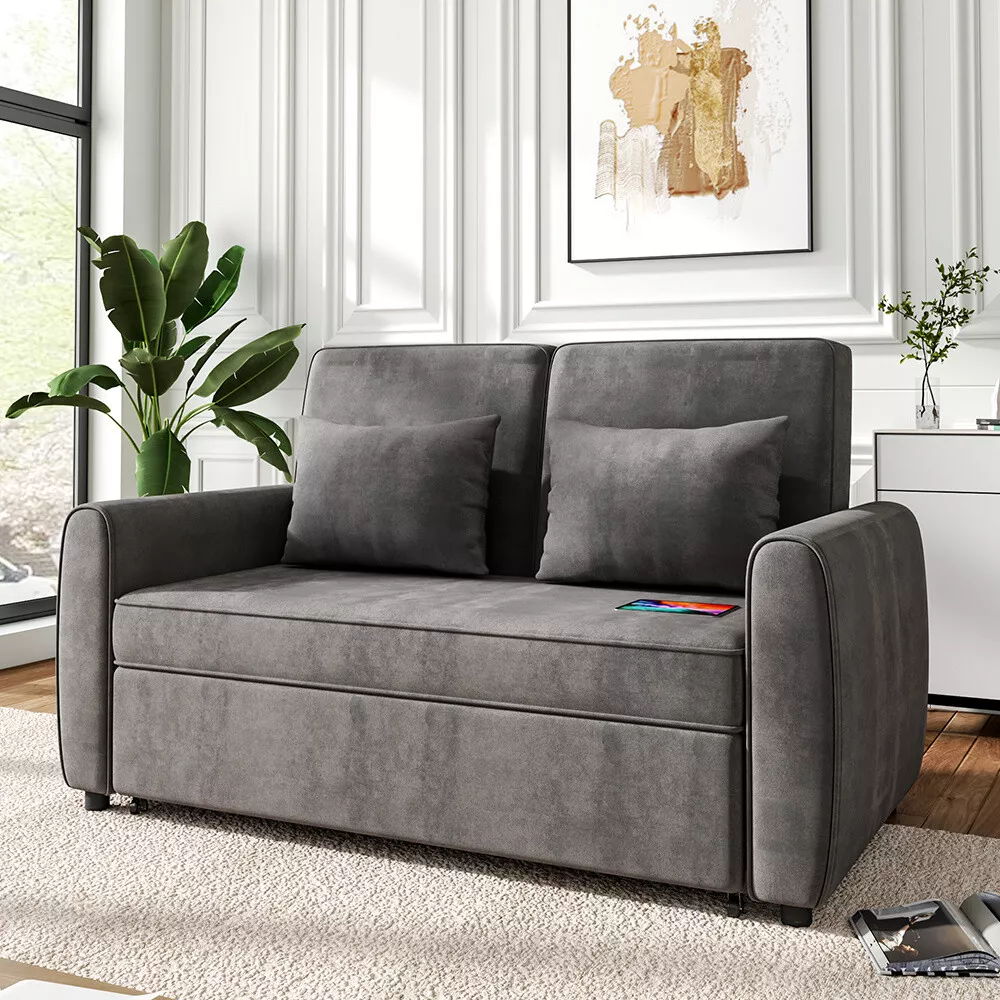 3 In 1 Grey Linen Convertible Sofa Bed