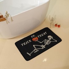 Skull Pumpkin Halloween Bath Mat - Trick Or Treat Bathroom Rug, 17.72" X 25.6"