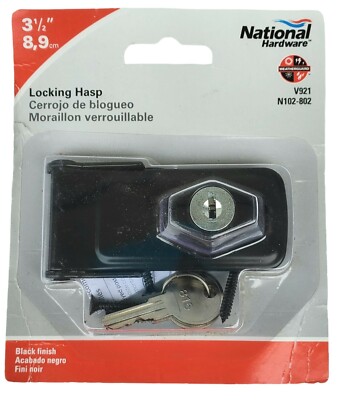 New Locking Hasp Security Safety Lock 2 Key 3 1/2  Black Steel National Hardware