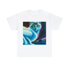 Cat T Shirt Abstract Cool Art Tee Futuristic Sleek Cyber Techno City Feline Cool