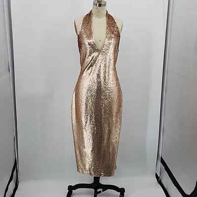 Alexia Admor Gold Sequin V-Neck Halter Party Dress Size 16