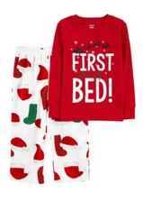 12 Months Baby Carter's Christmas Pajama Set "First Out of Bed" Santa Hats Red