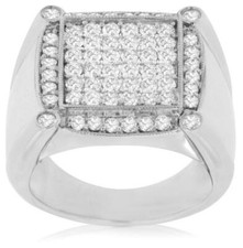 ESTATE LARGE 1.90CT DIAMOND 14KT WHITE GOLD 3D CLUSTER SQUARE MENS RING