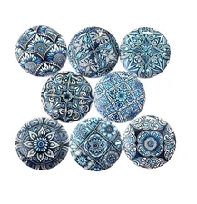 Cabinet Knobs Set of 8 Delft Blue Medallion Wood Cabinet Knobs Drawer Pulls,