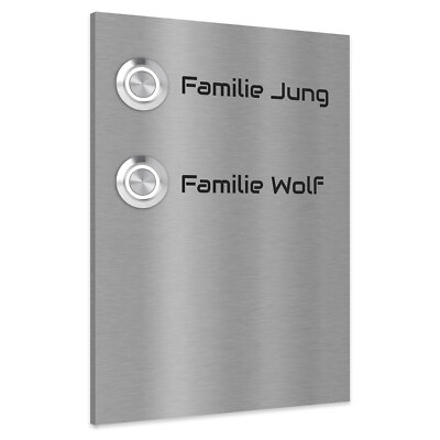 Zweifamilienhaus Türklingel  ''Kiel''  Edelstahl Gravur Klingelschild 17x12 cm LED