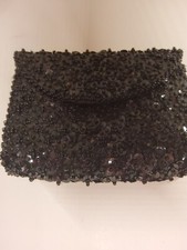 Vintage Little Black Beaded And Sequin Cocktail Clutch Hangbag