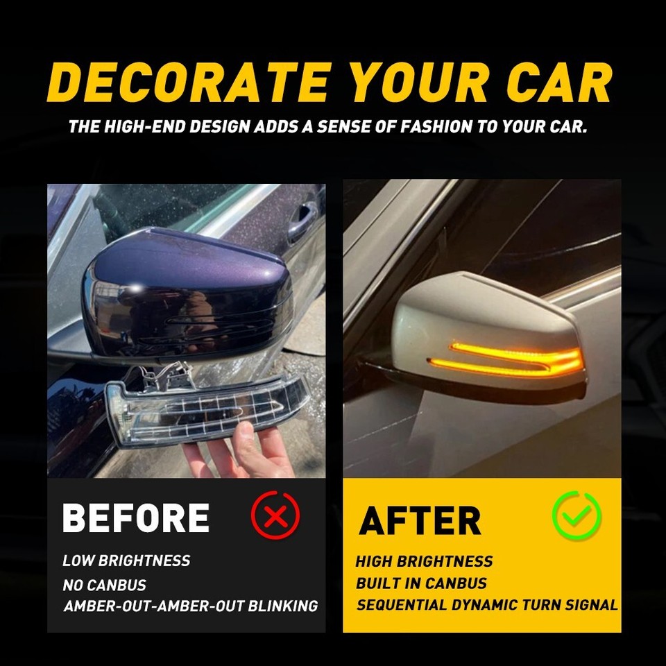 Fit Benz Mirror Light Side Rearview Smoked Lens Turn Signal Light Lamps