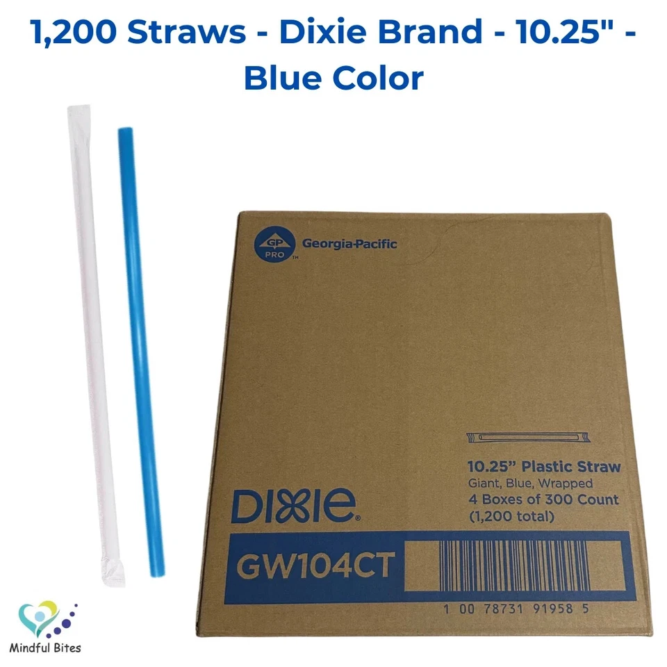 Pajitas de plástico Dixie 10,25" gigantes envueltas individualmente azules 1.200/estuche GW104 Foto 2 de 4