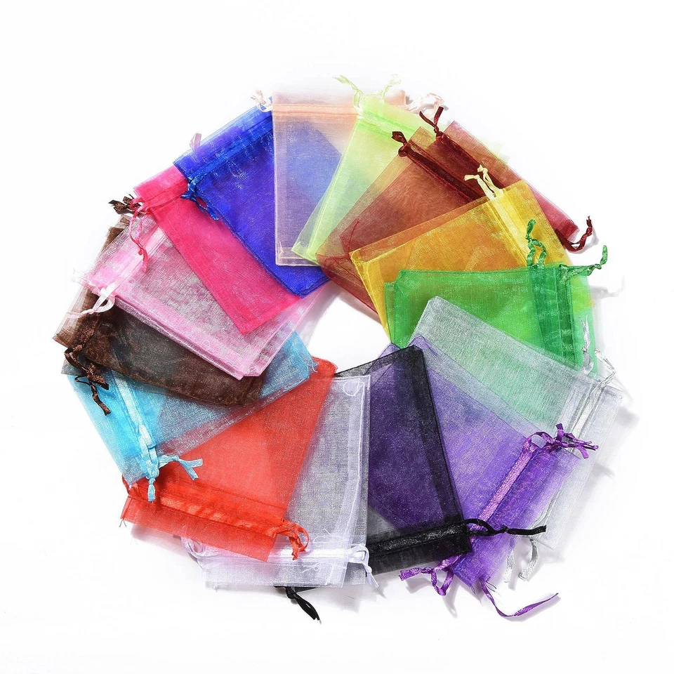 100x Mixed Color 12x9cm Premium Organza Wedding Favour Gift Bags Jewelry Pouches - Image 2 of 4
