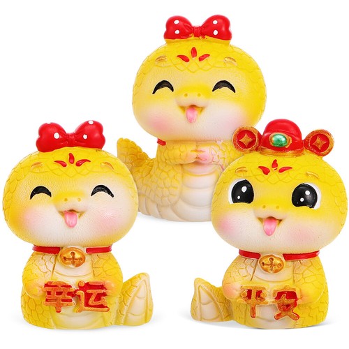 3 Pcs Cute Statue Decor Mini Snake Figurines Shaking Head Trinket
