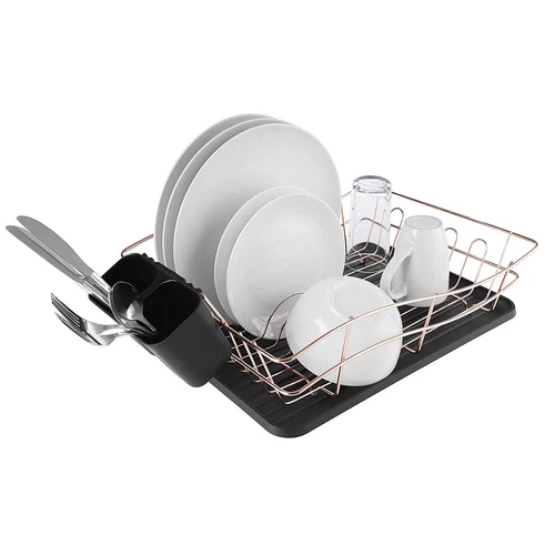 Tower T81400RB Dish Rack with Tray And Cutlery Holder Rose Gold