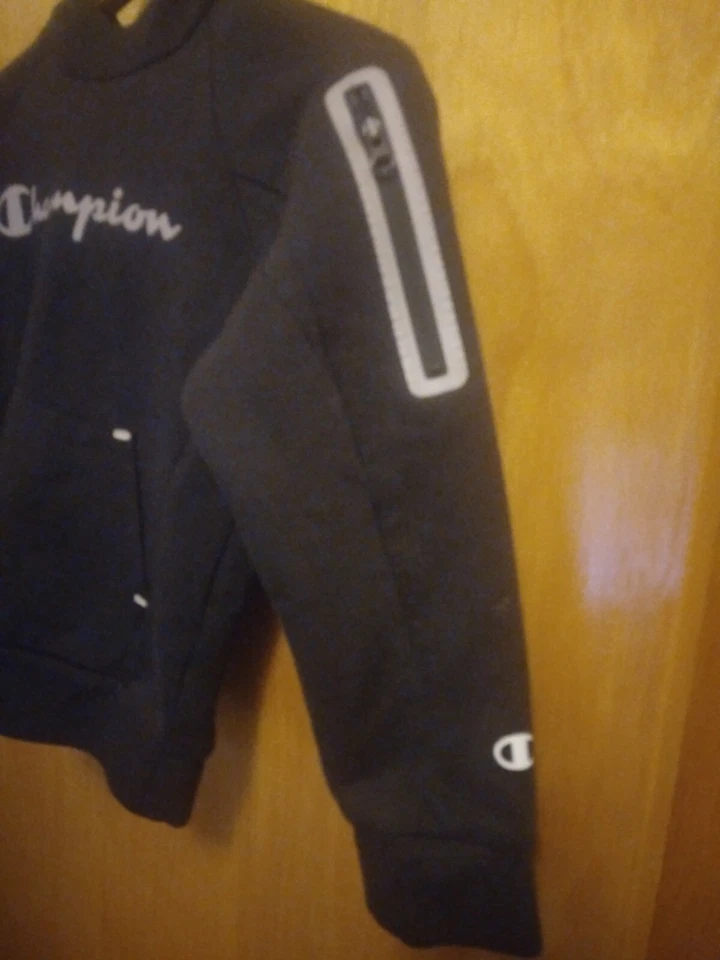Champion Pullover Negro Sudadera con Capucha Manga Cremallera Bolsillo Unisex Talla 6 (USADO) Foto 4 de 4